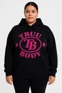 Image 3 of Truu Body Oversized Hoodie – Black with Hot Pink Logo