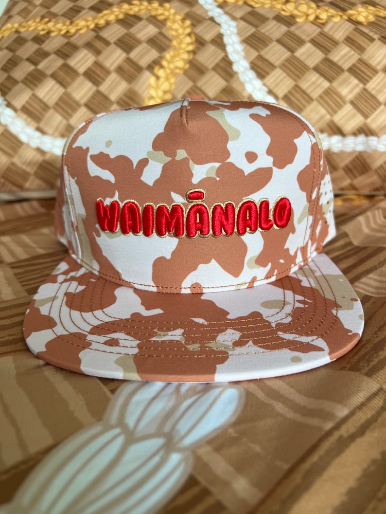 Image of WAIMĀNALO SnapBack hat (Desert Camo/Red)