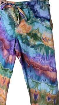 Image 3 of ♻️ UPCYCLED Ladies 12 Converse Linen/Cotton Pants in Earthy Rainbow Ice Dye