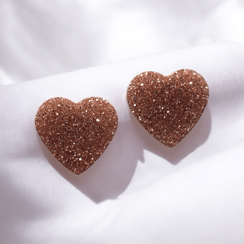 Image of Rose Gold Glitter Hearts Stud Earrings