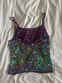 Image 2 of Vintage Y2K purple iridescent sequin crochet cami top