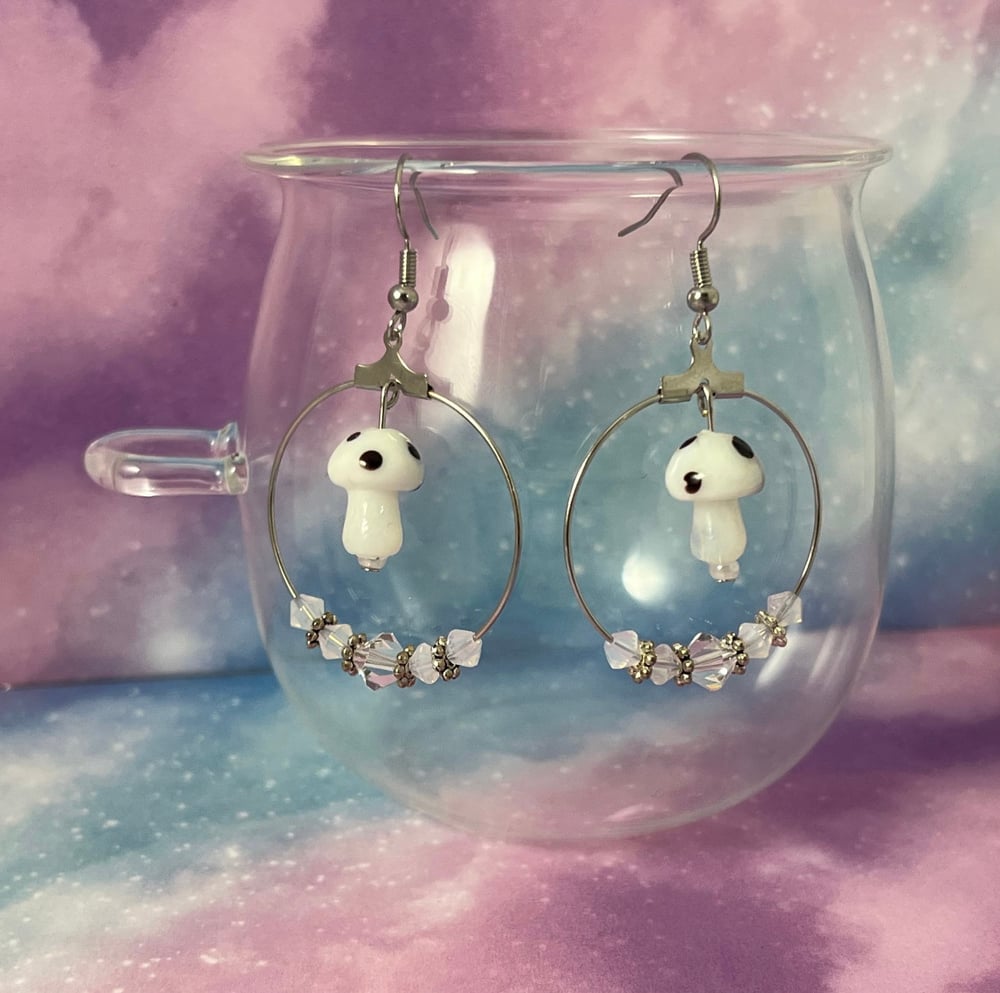 Image of Glass Mushroom Hoop Earrings
