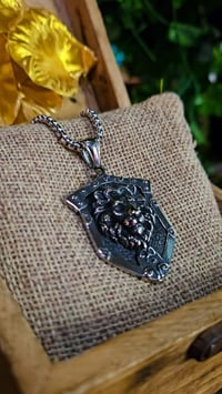 Image 4 of 👑The Armored Kingdom Shield of the Roaring King Necklace - Royal Lion Pendant, Aged Silver Finish