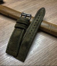 Image 3 of Moss Green Reversed Suede box stitched watch strap 