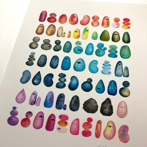 Image of rainbow of lumpy friends print
