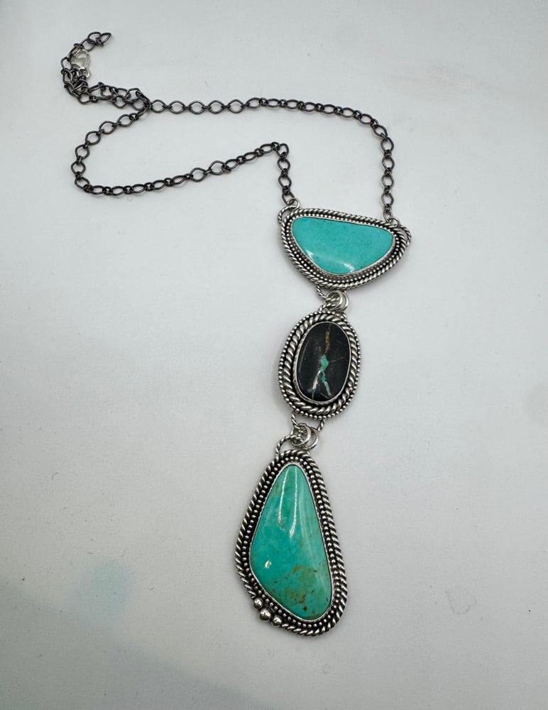 Image of Blackjack & Sonora Turquoise Lariat Necklace 🩵