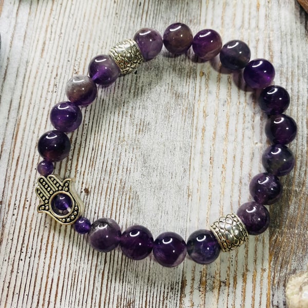 Image of “Hamsa Strong” II Amethyst 8mm Bracelet