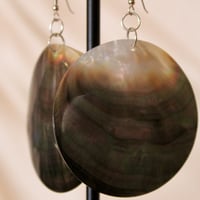 Image 2 of XL black lip mother of pearl round earrings