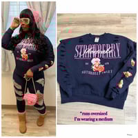 Xsmall - Xlarge Strawberry shortcake blue destroyed sweatshirt *runs oversized 