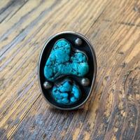 Image 4 of Native American Turquoise Nugget Silver Ring Size 9.75