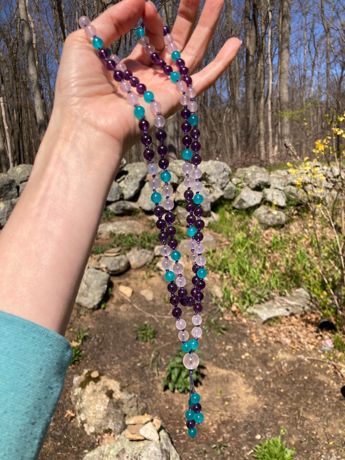 108 Bead Amethyst Mala/Amethyst Black Matte Onyx and White Jade With hematite spacer beads deals and Tibetan Spacers