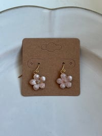 Image 1 of Gold Pearl Pink Flower Earrings