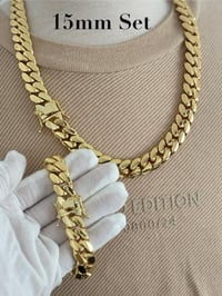 Image 3 of Miami Cuban Link Chain/Bracelet Set, Handmade Real 14k Gold Plated 22mm (Five Times Plated)