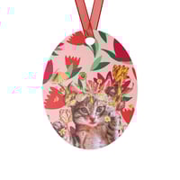 Image 3 of Penelope - Double-sided Metal Ornament - Round Metal Ornament - Oval Metal Ornament - Cat Collage 