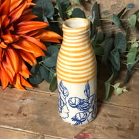 Orange stripes and floral bottle vase 