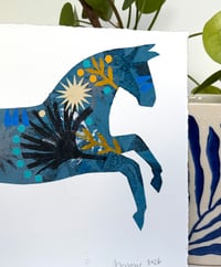 Image 3 of Umberto , a Blue horse mono print with collage 