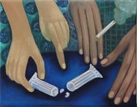 Kyveli Zoi, BROKEN CULTURE (Gamble of Pesos), 2021, oil on linen, 35x45 cm