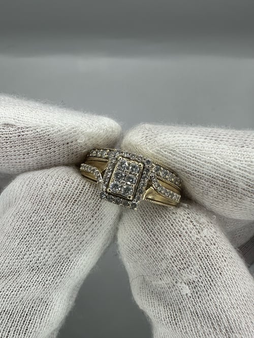 Image of Vintage 9K Gold 0.5ct Natural Diamond Cluster Ring and Half Eternity Band Set 