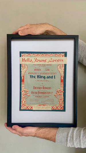 Image of Hello Young Lovers from The King and I, framed 1951 vintage sheet music