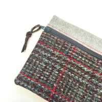 Image 4 of Harris Tweed Zip Bag Charcoal, Grey & Red.