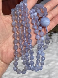 Image 4 of Blue Chalcedony Mala with Blue Lace Agate Guru Bead