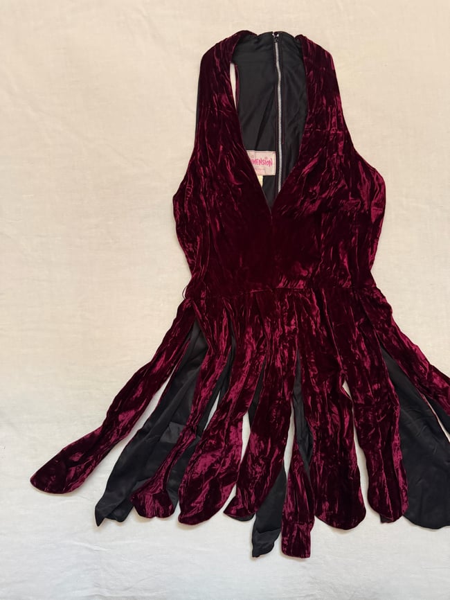 late 1960s velvet pieced fringe mini dress tunic car wash mid go-go