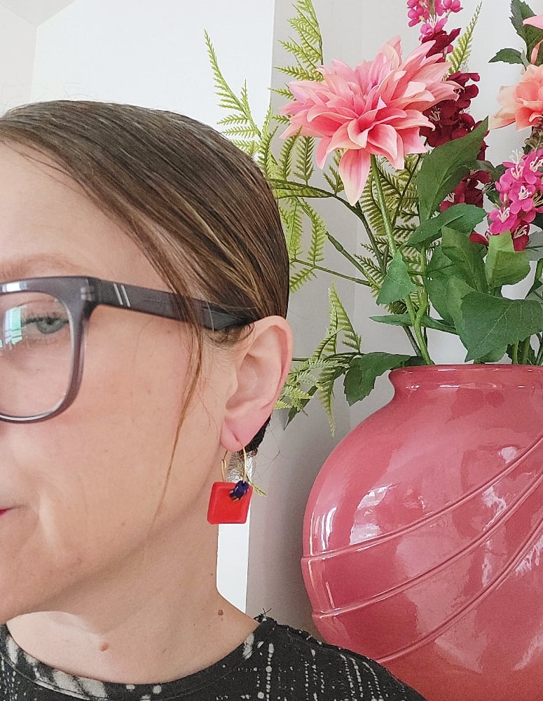 Image of Boucle d'oreilles carré rouge