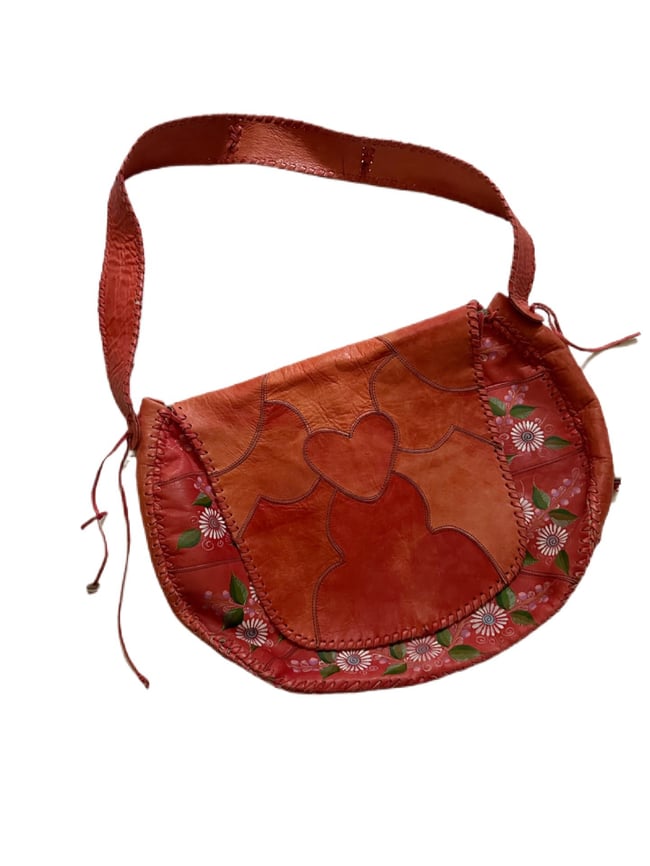 late 1960s massive CHAR hand painted leather butterfly bag