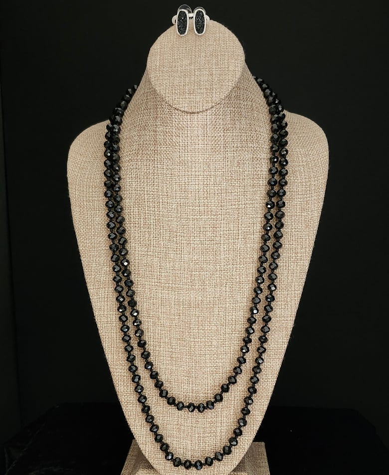 Image of Black X-Shiny Long Necklace Set