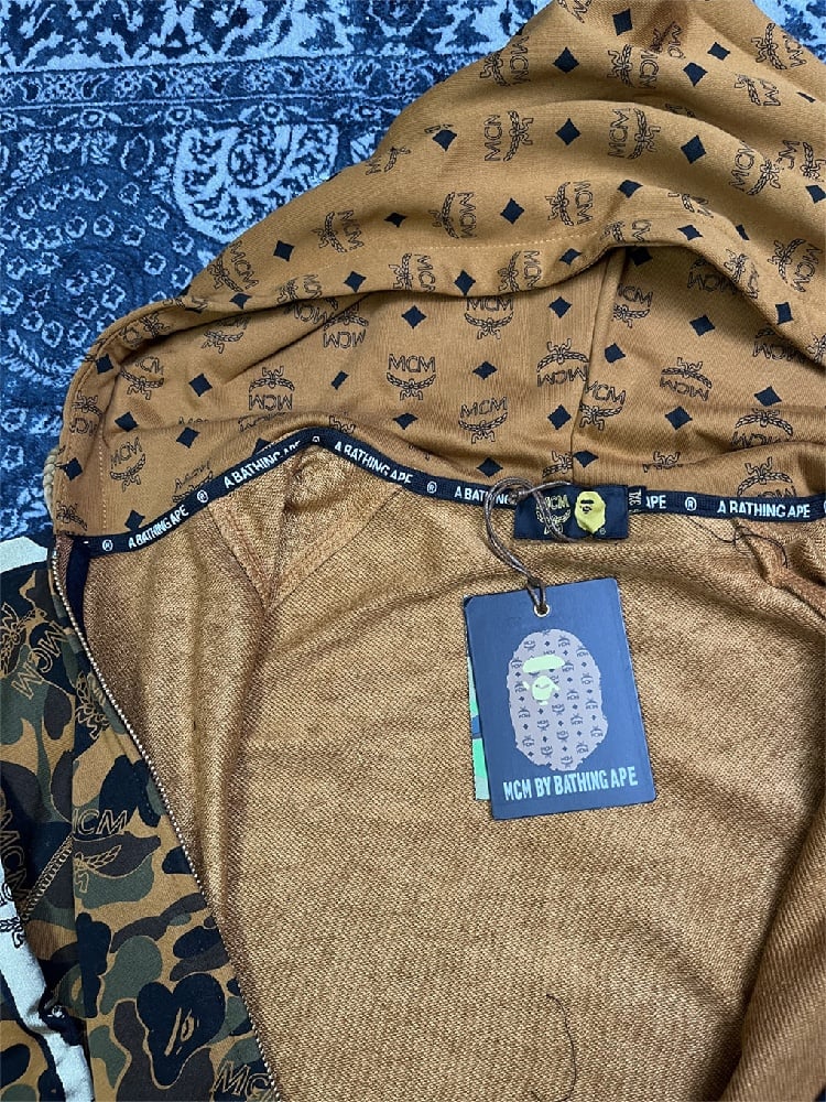 Image of BAPE x MCM Camo Zip Hoodie Brown
