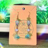 Blue Flower Leaf Dangle Earrings