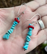Image 3 of Kingman Turquoise and Coral Earrings 