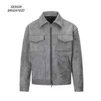 Image 1 of Autumn Jackets Oversize Casual Clothes High Street Pockets Laper Zipper Suede Thick Coat Mens Windbr