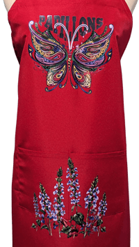 Image 2 of Papillons and Flowers Apron (red)
