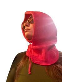 Image 2 of Pink Angora Knit Hooded Snood