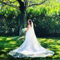 Image 1 of Custom Trailing White Flower Wedding Veil