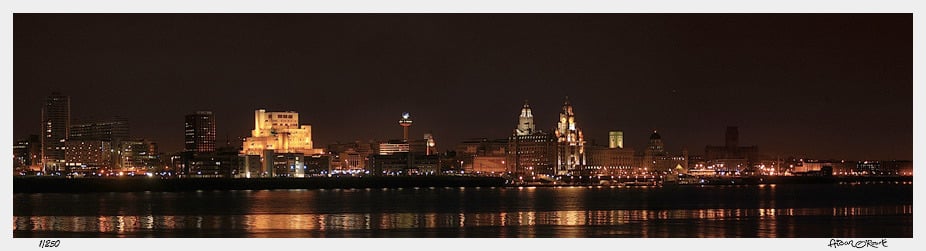 Image of Liverpool Waterfront night panorama from Seacombe 2004 print or canvas