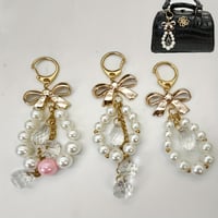 Image 11 of Elegant Bow Pearl Keychain with Crystal Drops - Perfect Gift for Her - Valentine's Day or Anytime - 