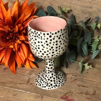 Image 1 of Spotty Wobbly Goblet With Pink Inside 