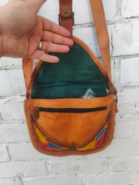 Image 8 of Leather Saddle Bag with Embroidered Detailing GREEN MIDDLE