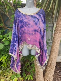 Image 4 of Poncho Woodstock Top -free size -purple pink tie dye 
