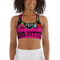 Image 1 of BOSSFITTED Neon Pink and Colorful Logo AOP Sports bra