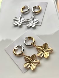 Image 5 of FLOWER HOOP EARRINGS ~ GOLD & SILVER COMBO