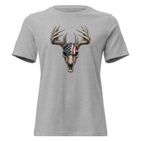 Image 5 of Women's Relaxed T-Shirt, Americana Deer Skull with Antlers Patriotic Tee