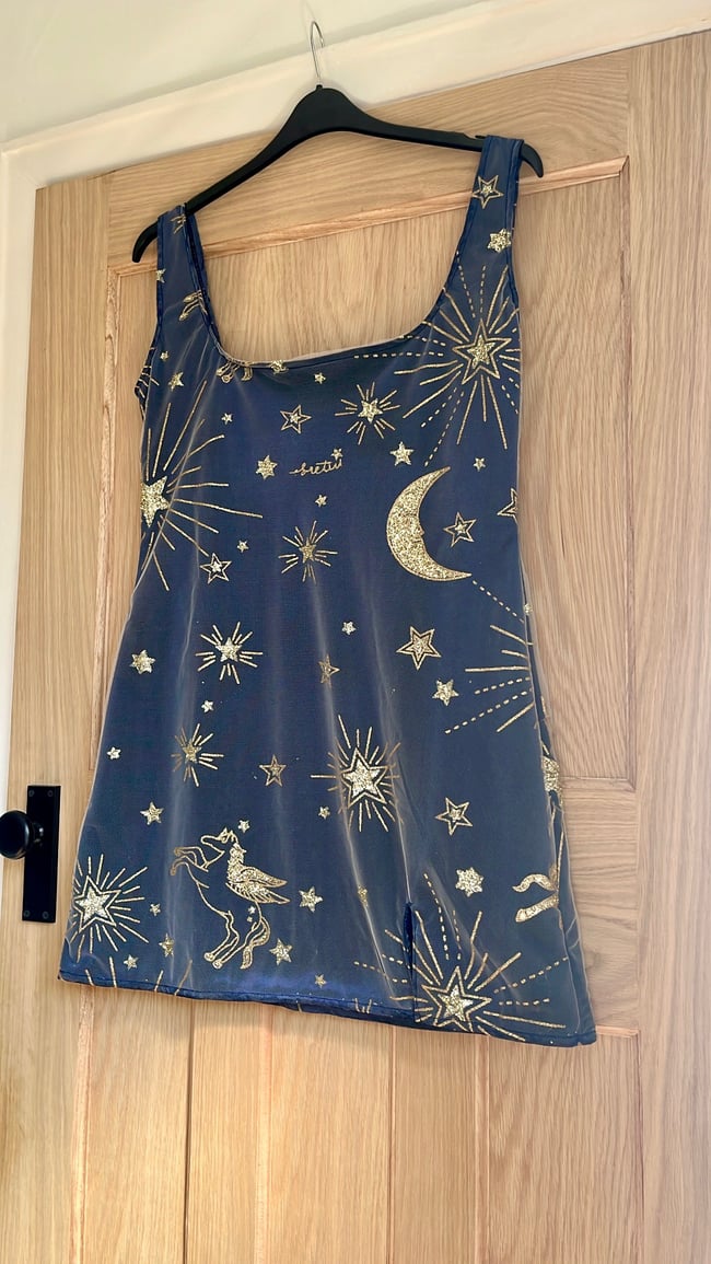 Sparkly Horse, Star, Sun And Moon Glitter Detail Navy Dress | ECcentric Clothing Sparkly Horse, Star, Sun And Moon Glitter Detail Navy Dress | ECcentric Clothing