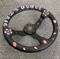 Image 2 of Pink cherry blossoms 13'' Embroidery Deep Dish Steering Wheel