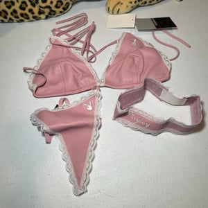 Image of DEADSTOCK PLAYBOY LEATHER LINGERIE SET PINK SUEDE
