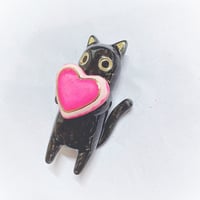 Image 6 of Black cat Glow in dark heart ring box hand size ceramic figurine