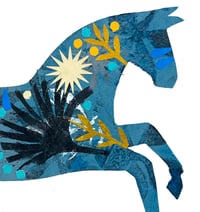 Image 4 of Umberto , a Blue horse mono print with collage 