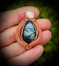 Image 1 of Labradorite and Pearl Wrapped in Bright Copper